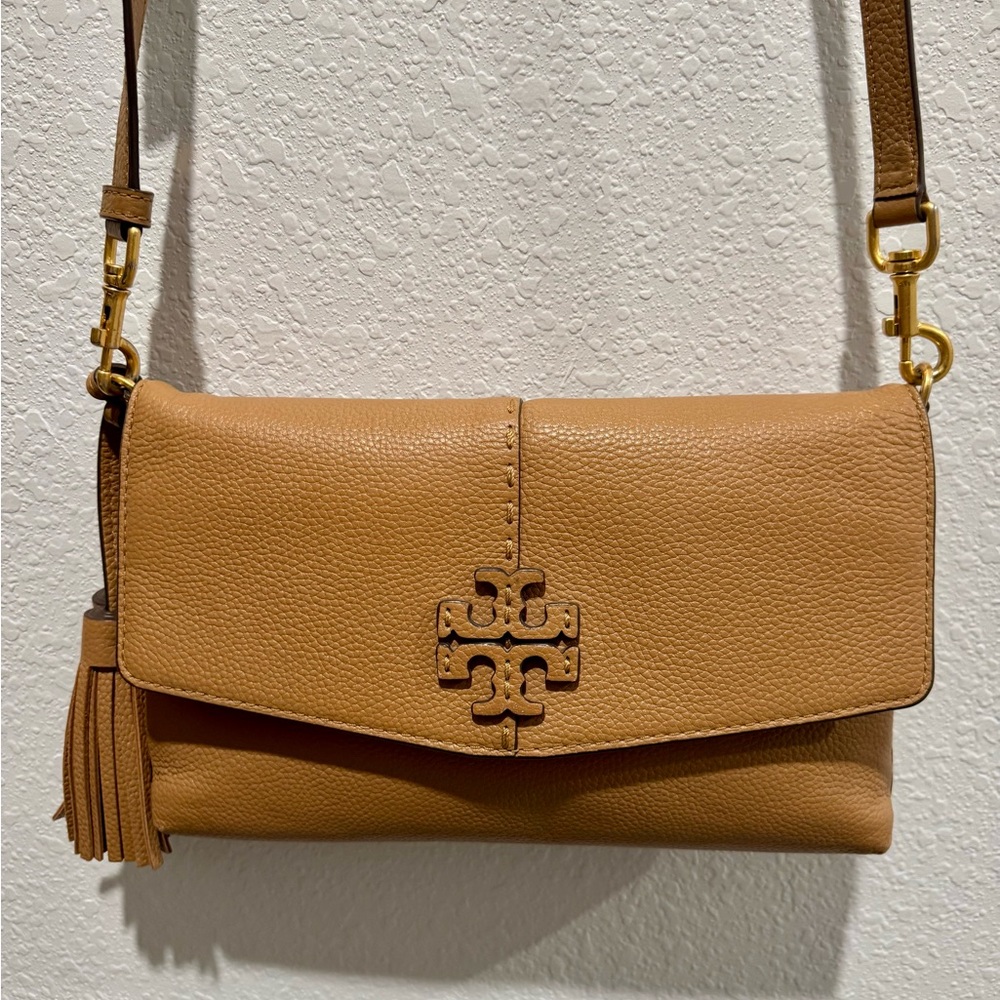 Tory Burch Camel Crossbody Bag with Tassel